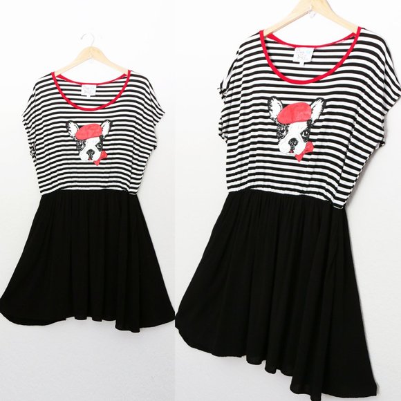Modcloth Dresses & Skirts - Bea & Dot ModCloth 1X Parisian Frenchie Bulldog Novelty Dress Striped Plus Rare